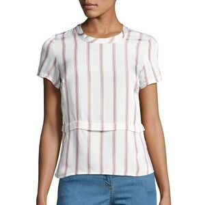 veronica beard • short sleeve striped poplin tee • cream & pink/red size 6 nwot